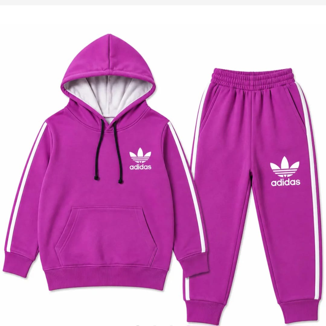 Kids Purple Stripe Hooded Tracksuit Set