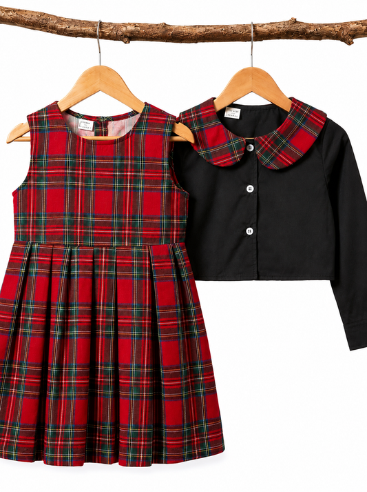 Girls Tartan Dress & Jacket Set