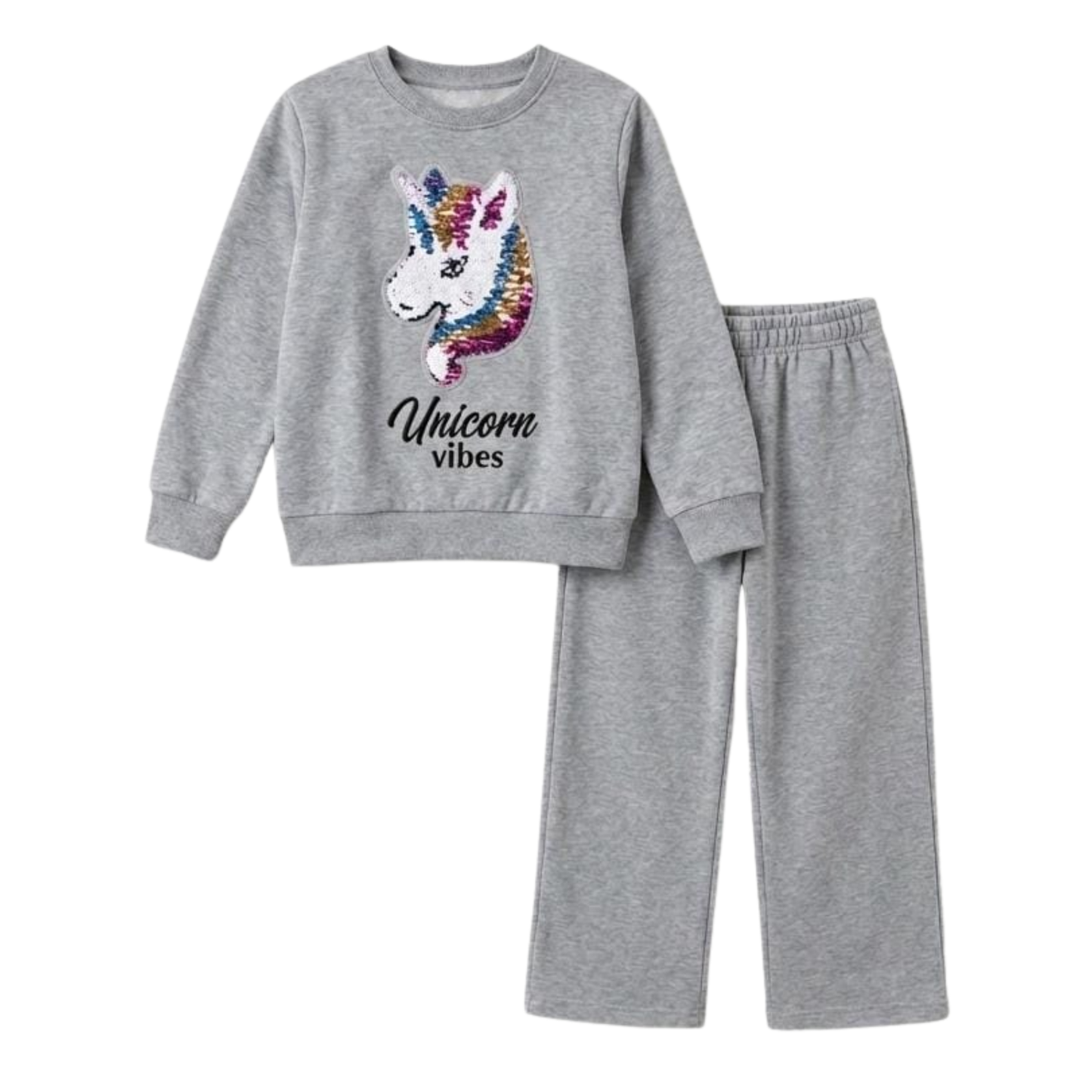 Girls Grey Unicorn Sequin Tracksuit
