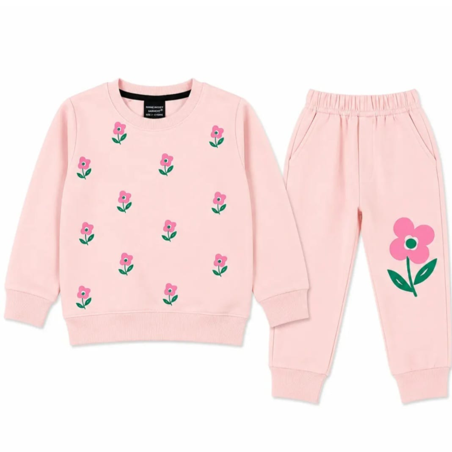 Girls Pink Floral Tracksuit