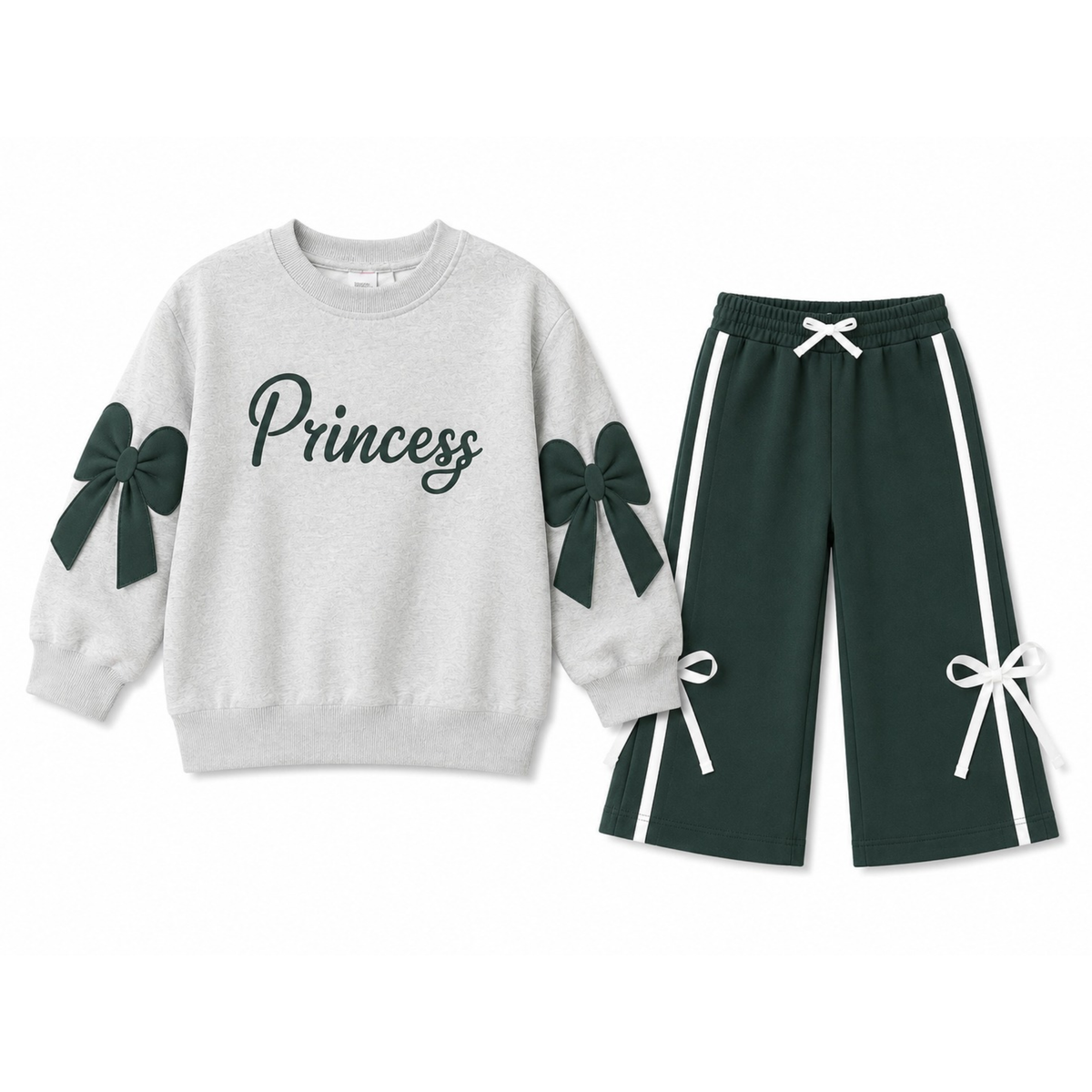 Girls Princess Bow Fleece Tracksuit – Green