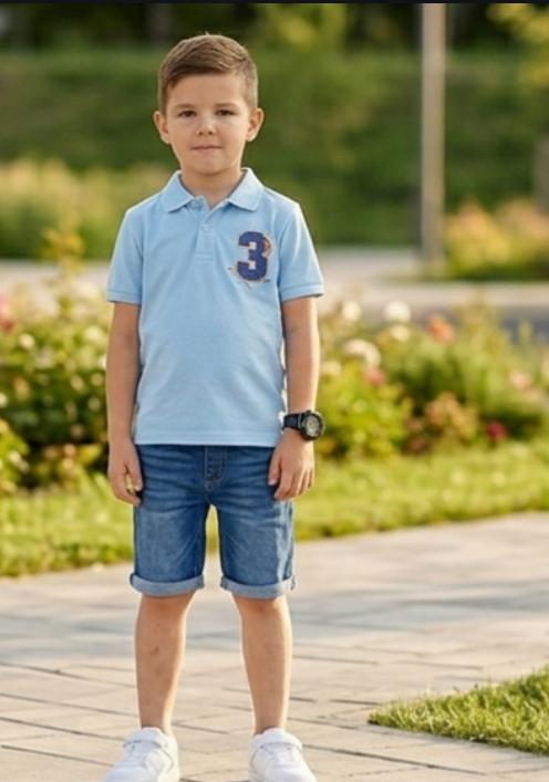 Boys Blue Polo Denim Shorts Set