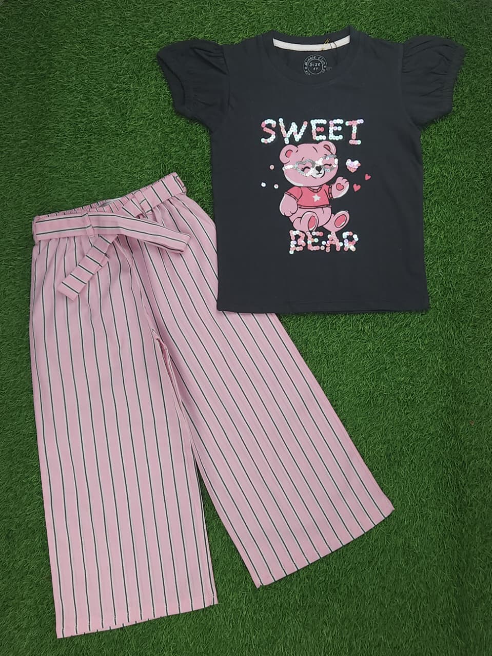 Girls Sweet Bear Striped Pants Set