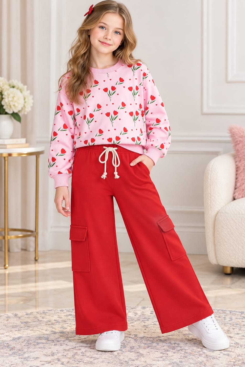 Girls Pink Floral winter Tracksuit