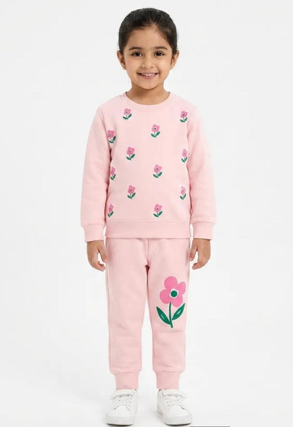 Girls Floral Sweatshirt Paired Fleece Trouser