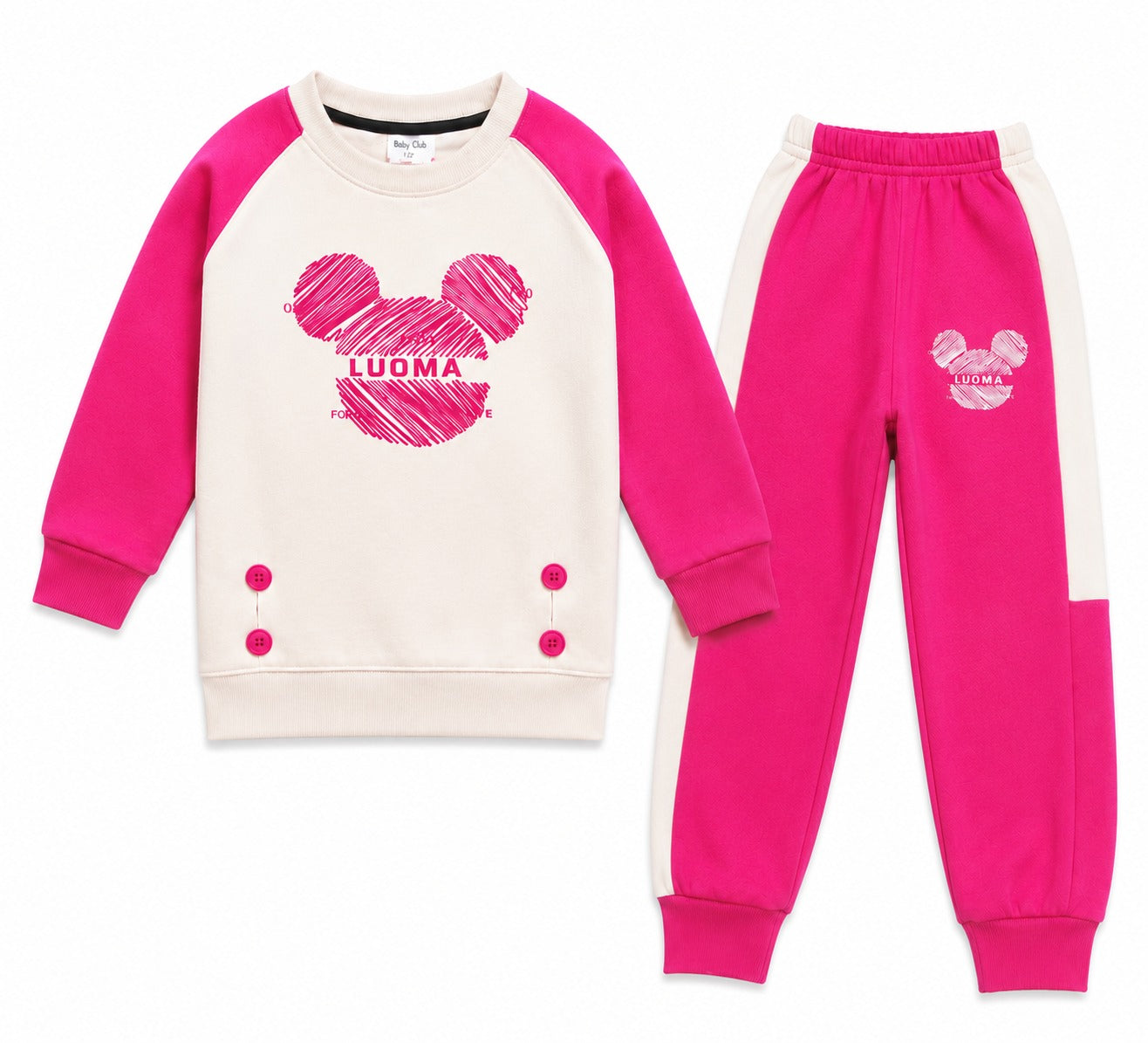 Girls Pink & Cream Colorblock Sweatshirt & Jogger Set