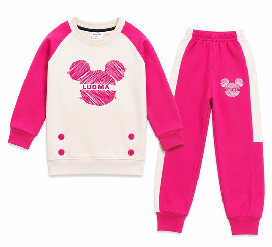 Girls Pink & Cream Colorblock Sweatshirt & Jogger Set