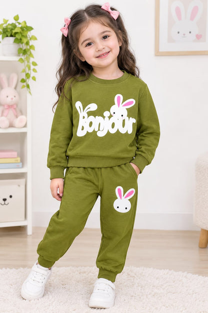 Olive Green Bunny Kids Tracksuit