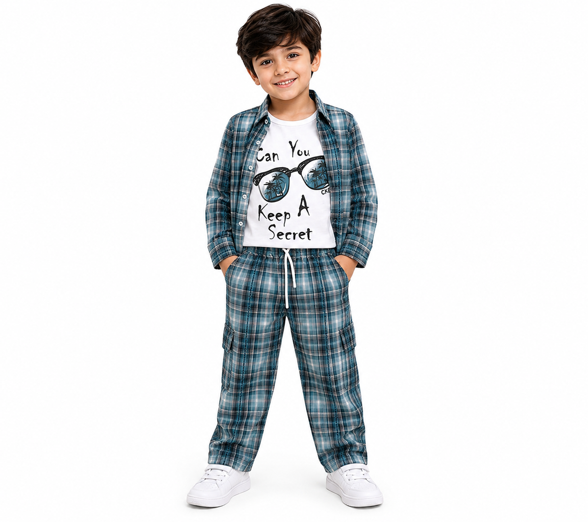 Boys Plaid 2-Piece Set with Graphic T-Shirt