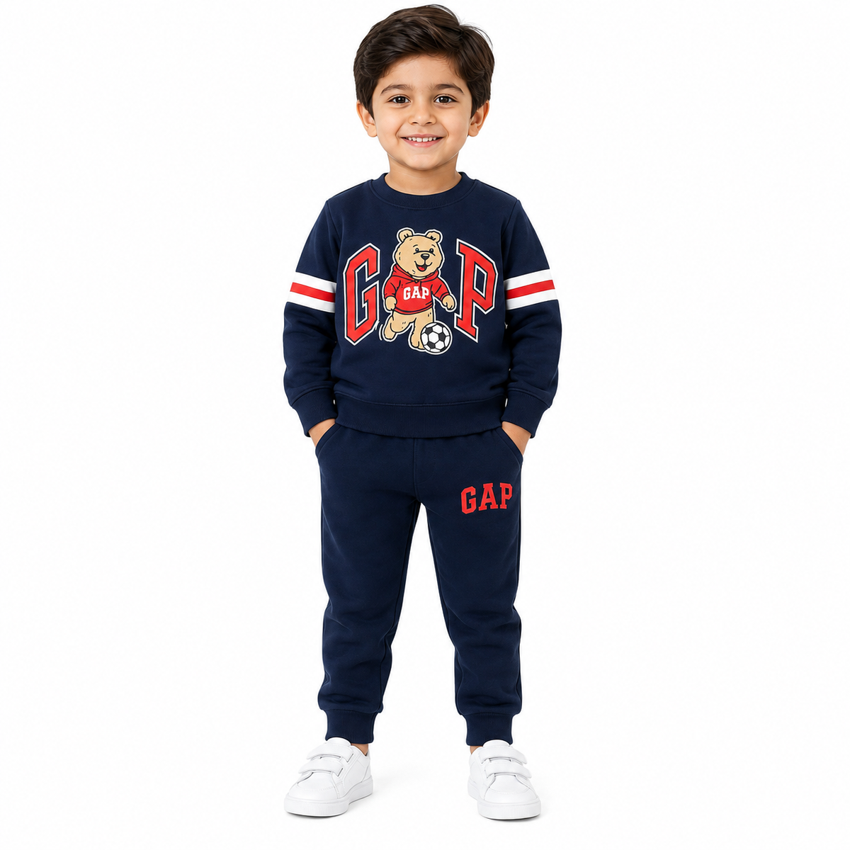 Boys Navy Bear Mascot Soccer Sweatshirt & Jogger Set