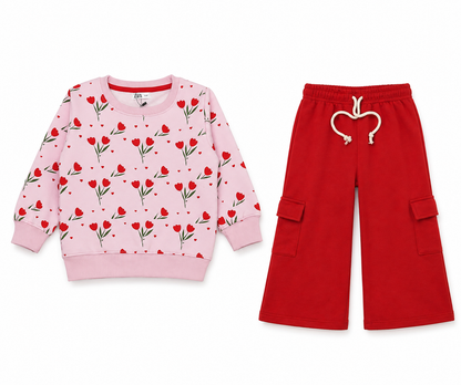 Girls Pink Floral winter Tracksuit