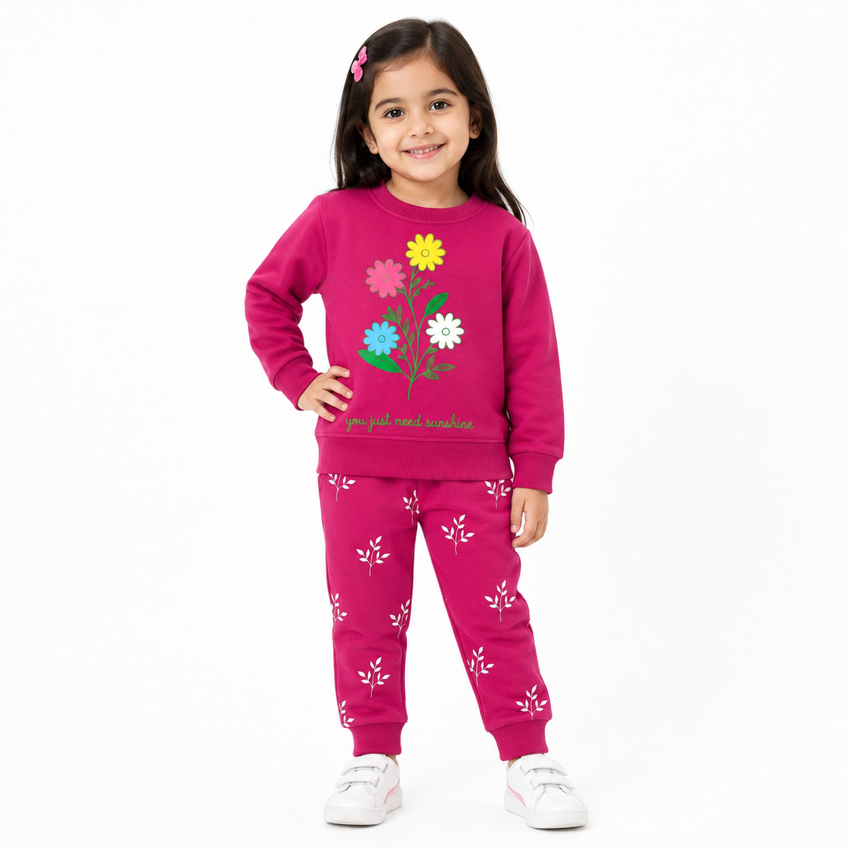 Girls Floral Print Sweatshirt & Jogger Set - "You Just Need Sunshine"