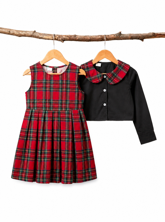 Girls Tartan Dress & Jacket Set