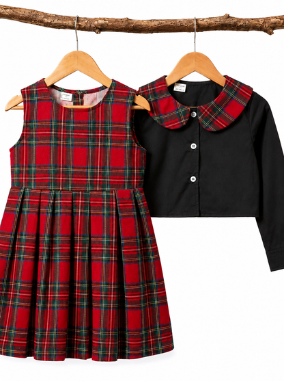 Girls Tartan Dress & Jacket Set