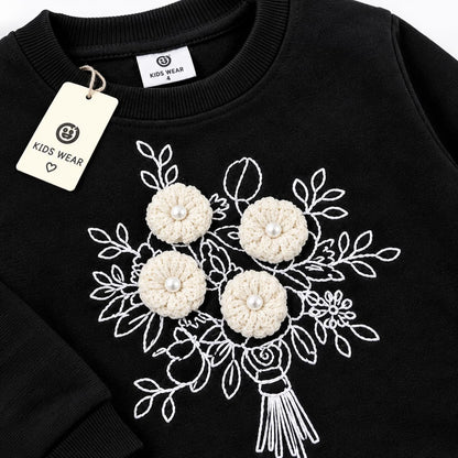 Black Floral Sweatshirt with Wide-Leg Trouser