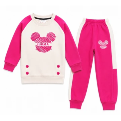 Girls Pink & Cream Colorblock Sweatshirt & Jogger Set