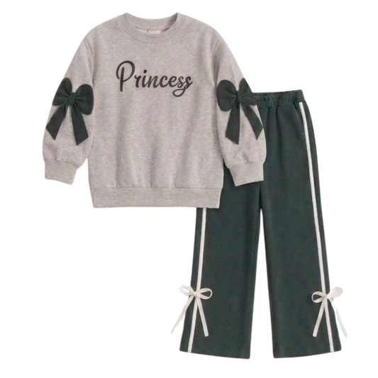 Girls Princess Bow Fleece Tracksuit – Green