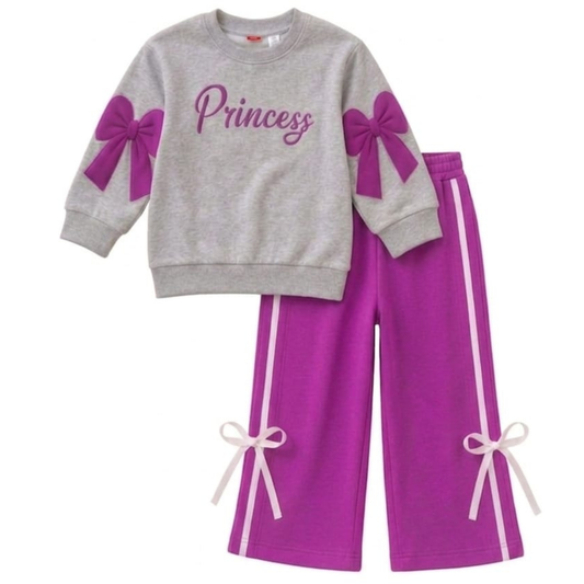 Girls Princess Bow Fleece Tracksuit – Purple