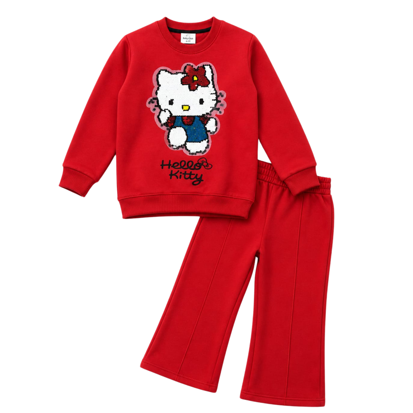 Girls Red Kitty Sequin Tracksuit