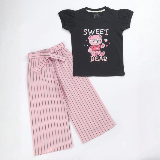 Girls Sweet Bear Striped Pants Set