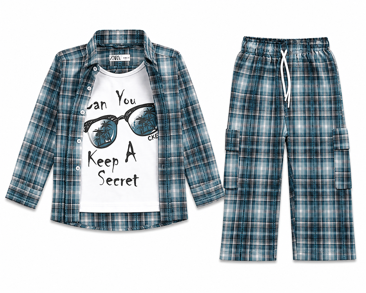 Boys Plaid 2-Piece Set with Graphic T-Shirt