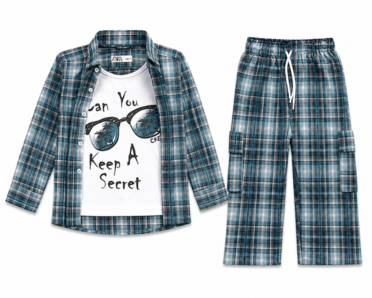 Boys Plaid 2-Piece Set with Graphic T-Shirt