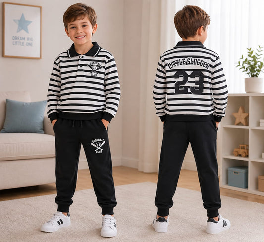 Boys Collar Button Sweatshirt With Pant