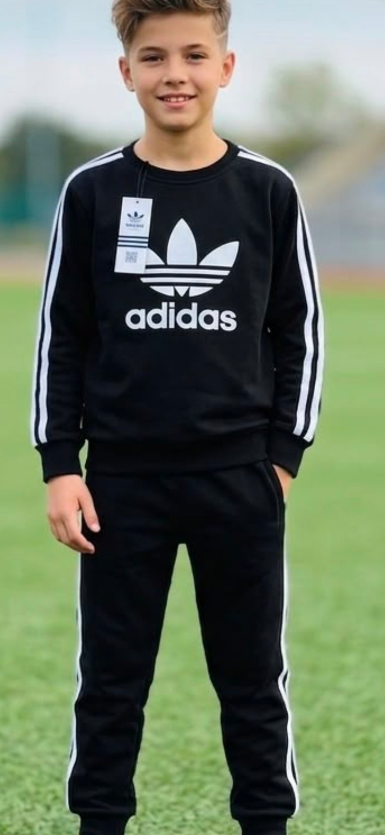 Boys Stripe Fleece Tracksuit – Black