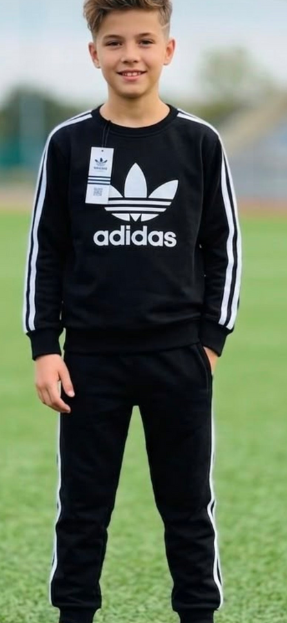 Boys Stripe Fleece Tracksuit – Black