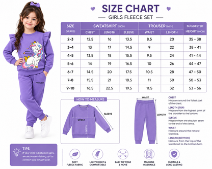 Girls Purple Unicorn "Happy Little Princess" Ruffle Sweatshirt & Jogger Set