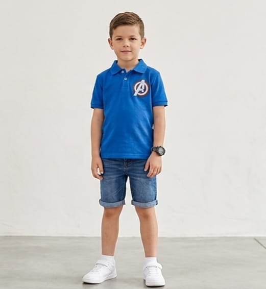 Boys Superhero Polo Denim Shorts Set