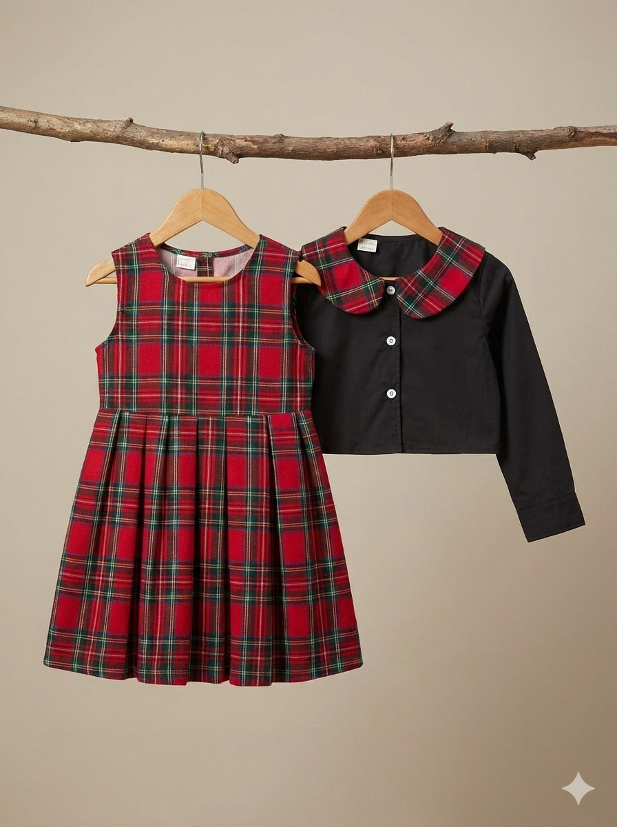 Girls Tartan Dress & Jacket Set