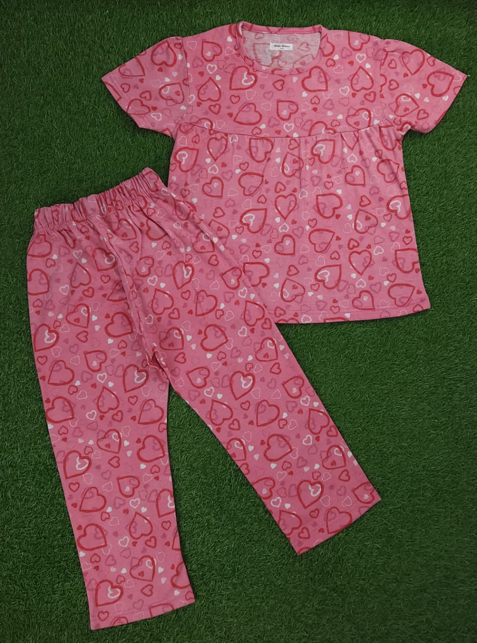 Girls Pink Heart Pants Set