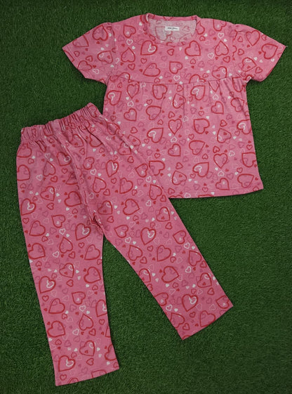 Girls Pink Heart Pants Set