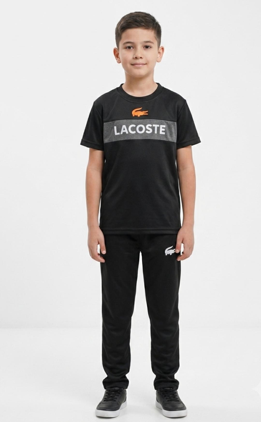 Boys Black Lacoste Tracksuit Set