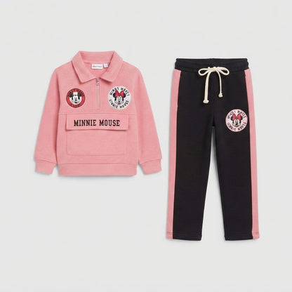 Pink collar Sweatshirt paired with fleece trouser