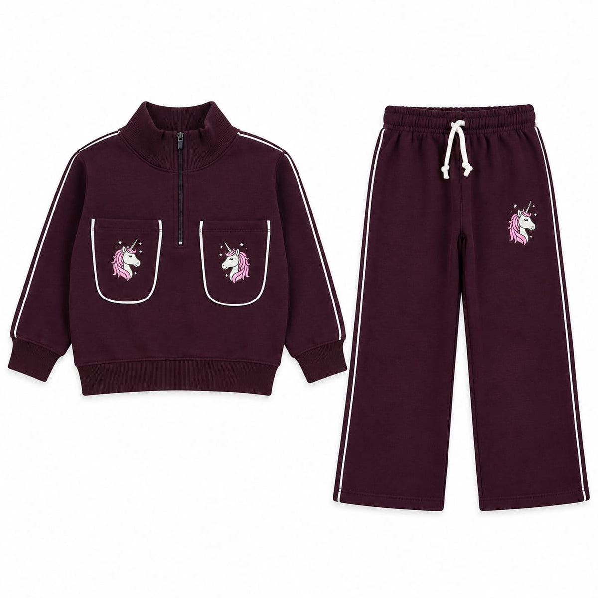Girls mockneck sweatshirt paired with flapper trouser