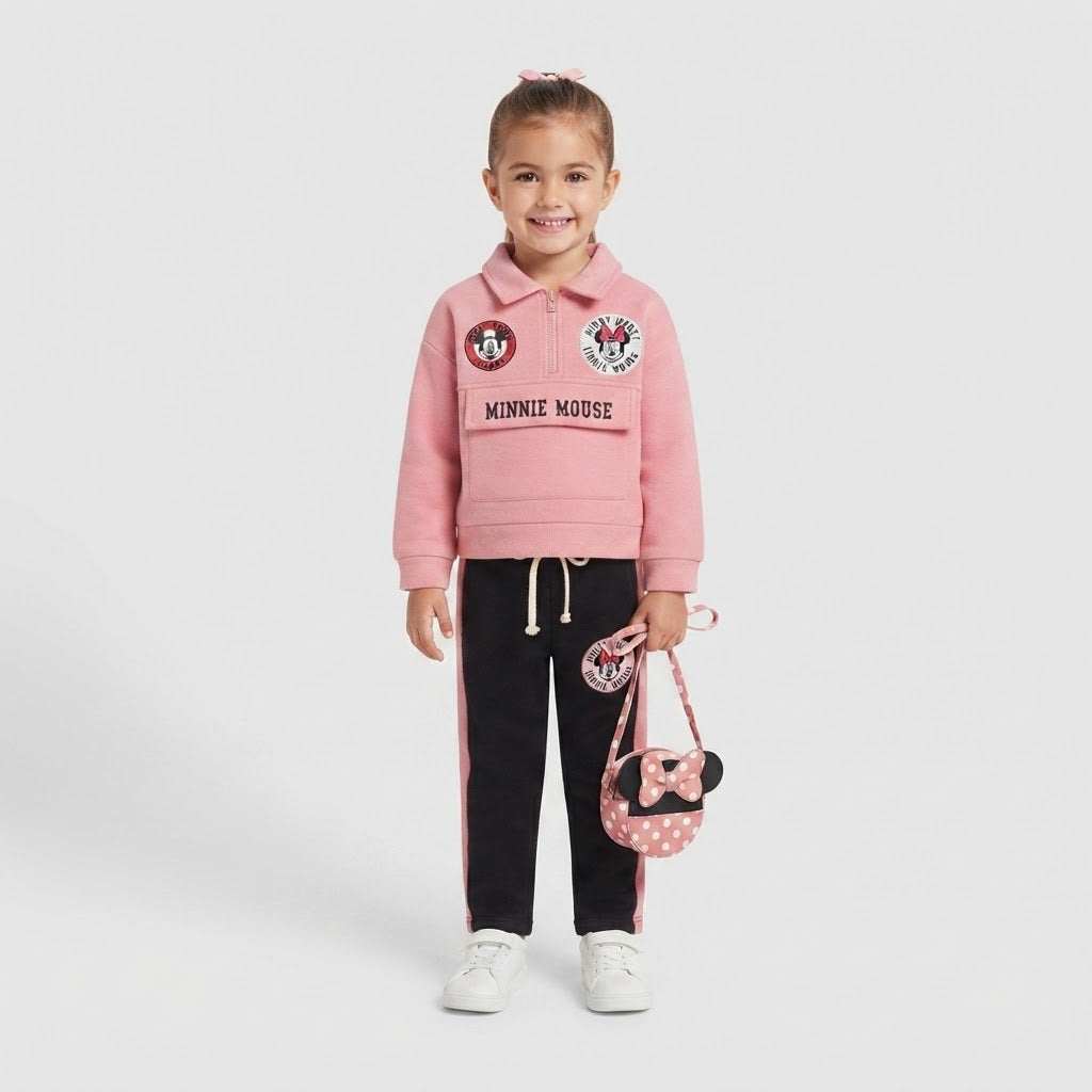Pink collar Sweatshirt paired with fleece trouser