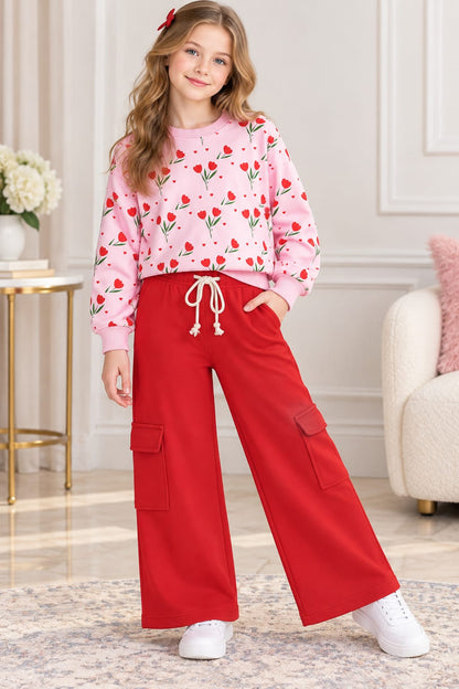 Girls Pink Floral winter Tracksuit