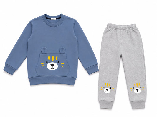 Kids Steel Blue Bear Pocket Sweatshirt & Jogger Set