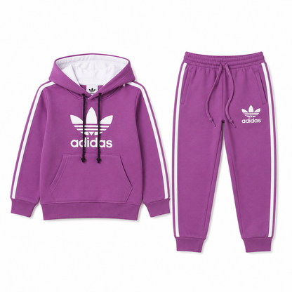 Kids Purple Stripe Hooded Tracksuit Set