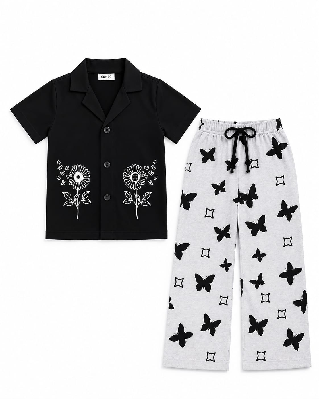 Girls Casual Embrioded shirt Paired With Jersey Trouser