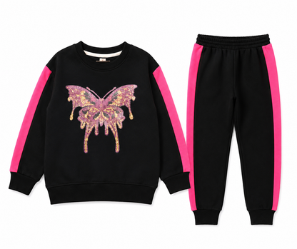 Sequence Black Butterfly Fleece Set