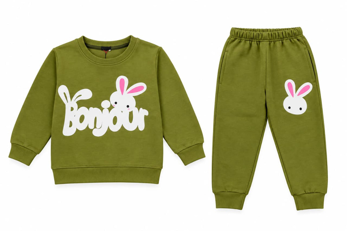Olive Green Bunny Kids Tracksuit