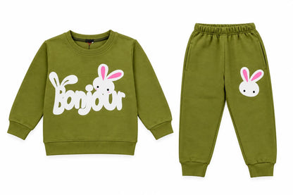 Olive Green Bunny Kids Tracksuit