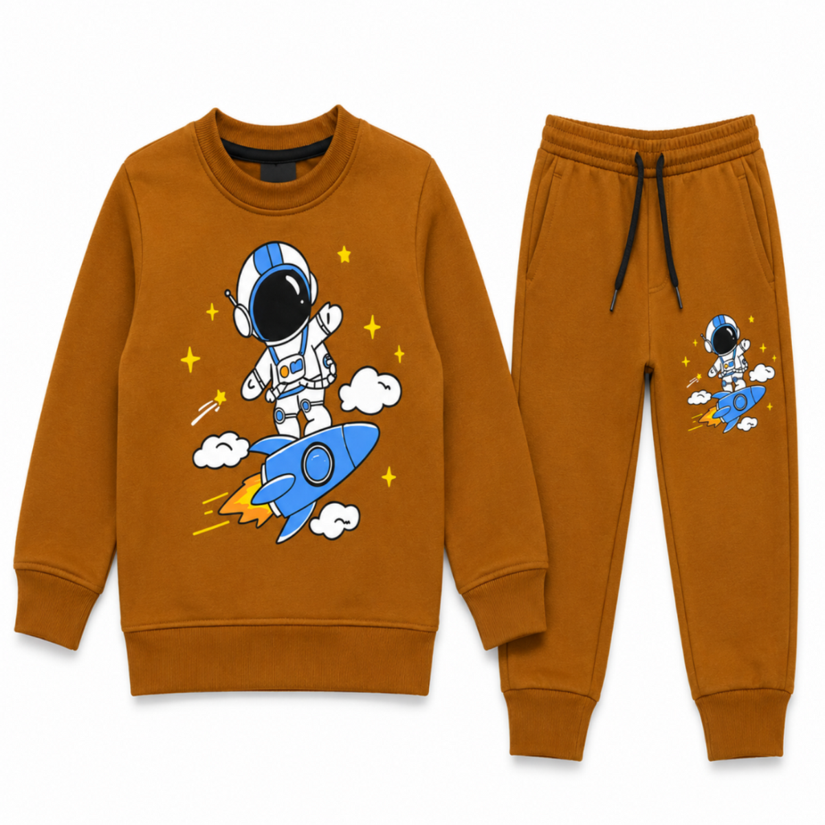 Kids Brown Astronaut Rocket Sweatshirt & Jogger Set