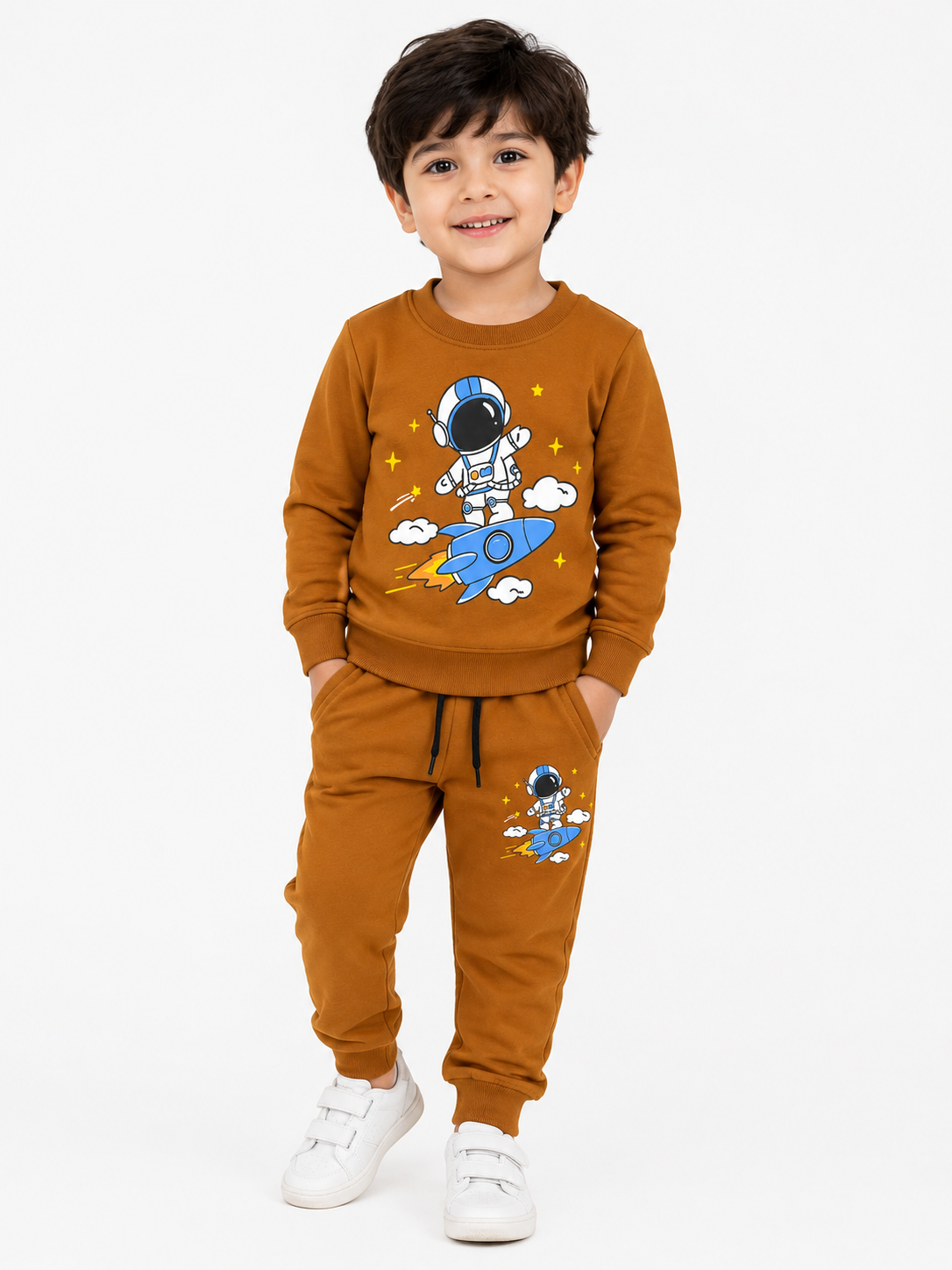 Kids Brown Astronaut Rocket Sweatshirt & Jogger Set