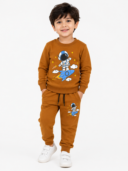Kids Brown Astronaut Rocket Sweatshirt & Jogger Set