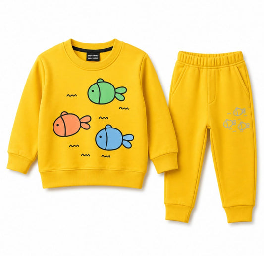 Kids Mustard Yellow Fish Print Sweatshirt & Jogger Set