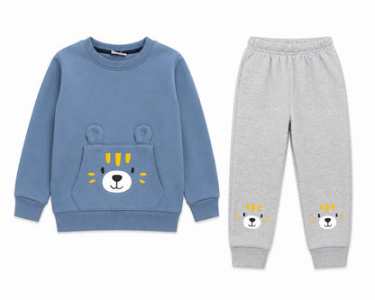 Kids Steel Blue Bear Pocket Sweatshirt & Jogger Set